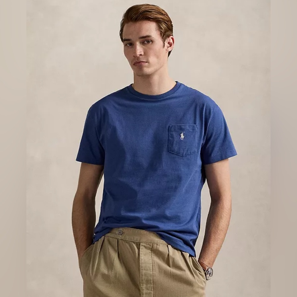 Polo by Ralph Lauren Men's Navy Blue Short Sleeve Pocket Tee L